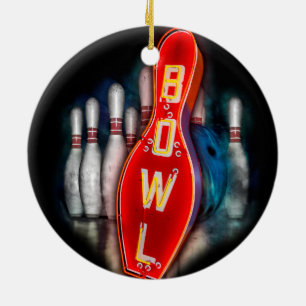 Retro Bowl with bowling pins and ball Ceramic Tree Decoration