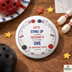 Retro Bowling 1st Birthday Party – Fun Kids  3 Cm Round Badge