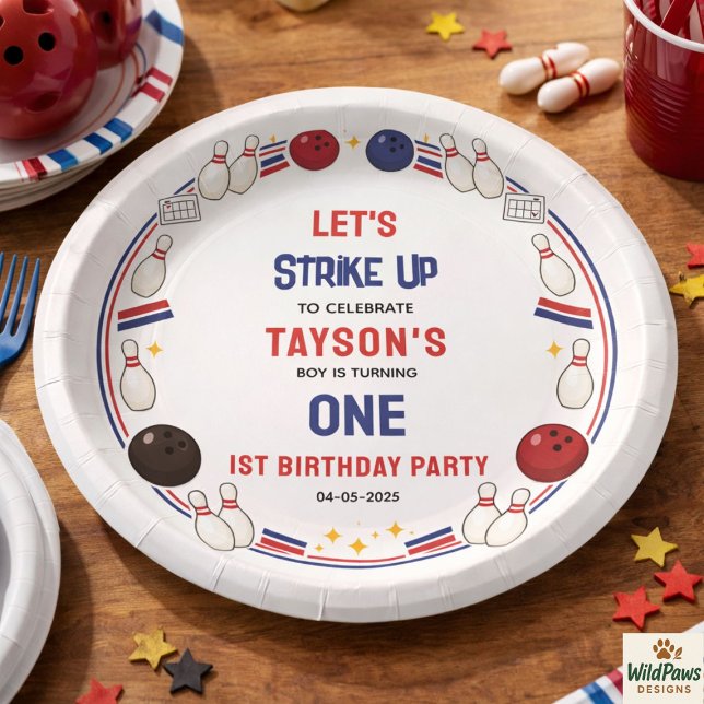 Retro Bowling 1st Birthday Party – Fun Kids  Paper Plate (Retro Bowling 1st Birthday Party – Fun Kids Paper Plates
)