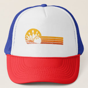 Retro Bowling 70s Bowler Sunset Vintage Bowling Lo Trucker Hat