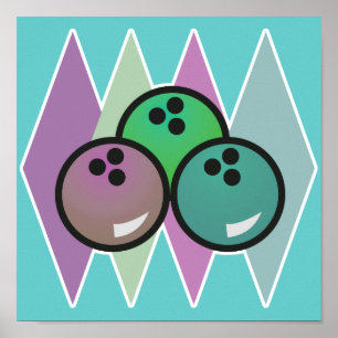 retro bowling balls design poster