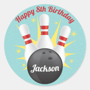 Retro Bowling Birthday Party Classic Round Sticker