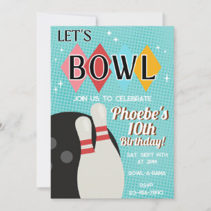 Retro Bowling Bowl Birthday Party Invitation
