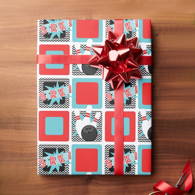 Retro Bowling Chevron Wrapping Paper (Bowling Wrapping Paper)
