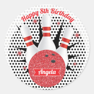 Retro Bowling Glitter Birthday Party Classic Round Sticker