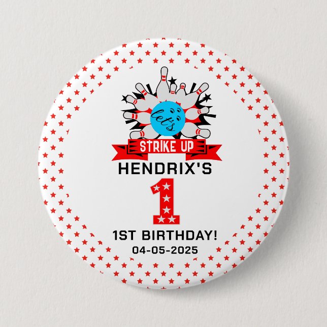 Retro Bowling Kids 1st Birthday Party 7.5 Cm Round Badge (Front)
