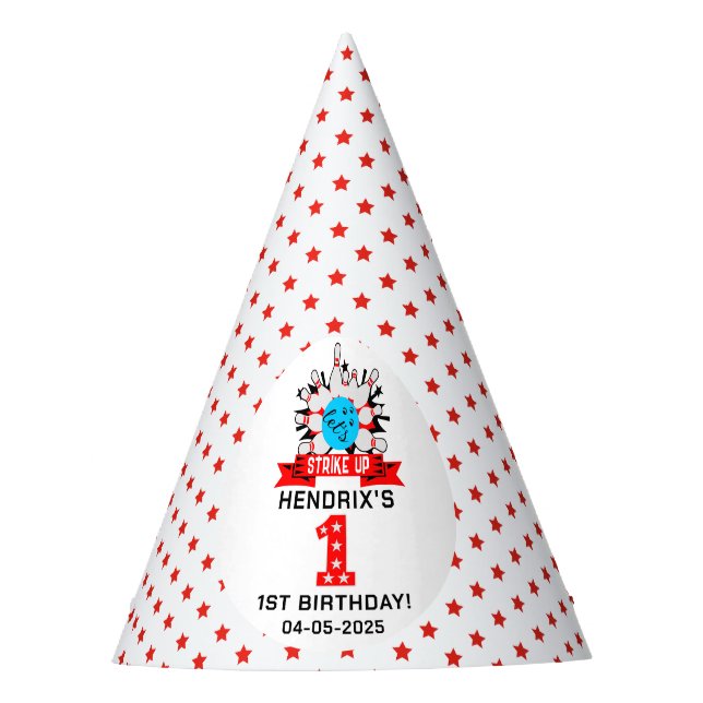 Retro Bowling Kids 1st Birthday Party Hat (Front)