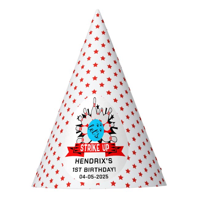 Retro Bowling Kids 1st Birthday Party Hat (Front)