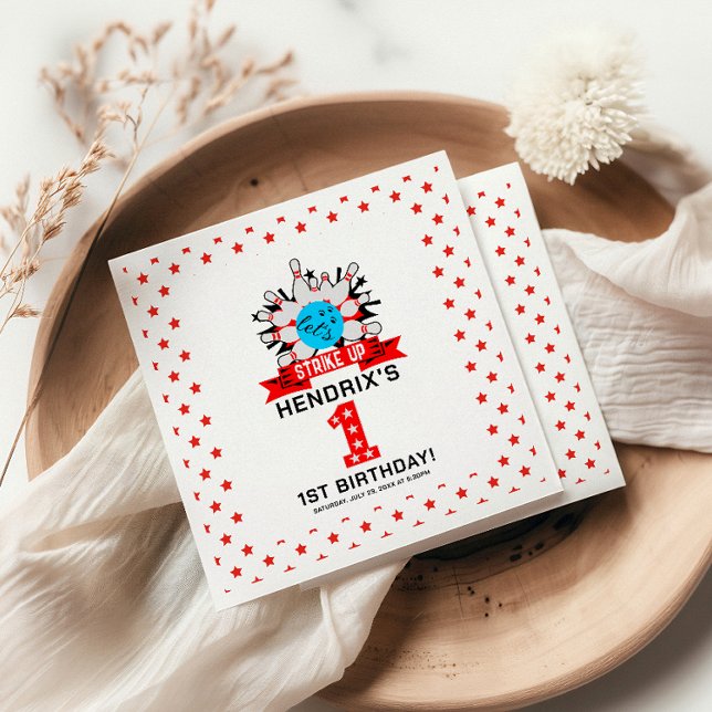 Retro Bowling Kids 1st Birthday Party Napkin (Retro Bowling Kids 1st Birthday Party Napkins)