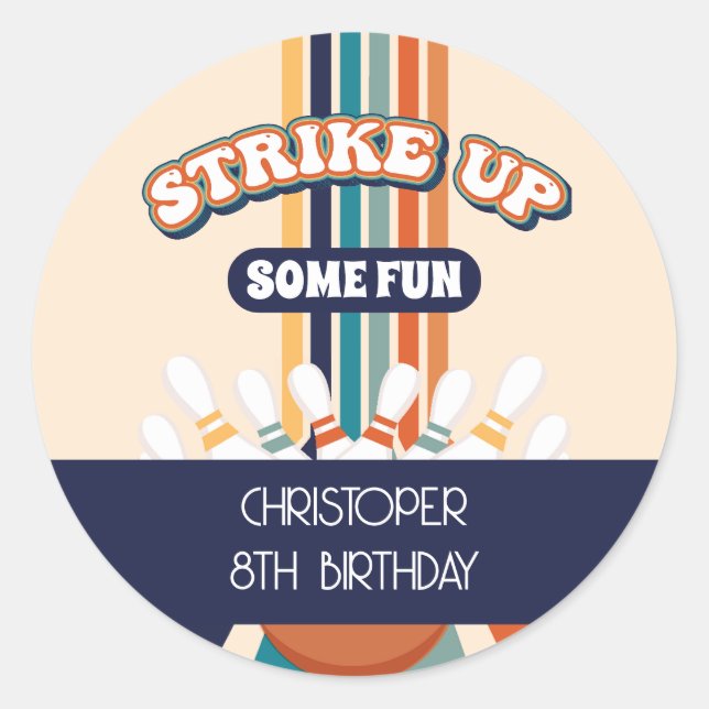 Retro Bowling Kids Birthday Classic Round Sticker (Front)