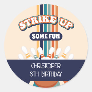 Retro Bowling Kids Birthday Classic Round Sticker