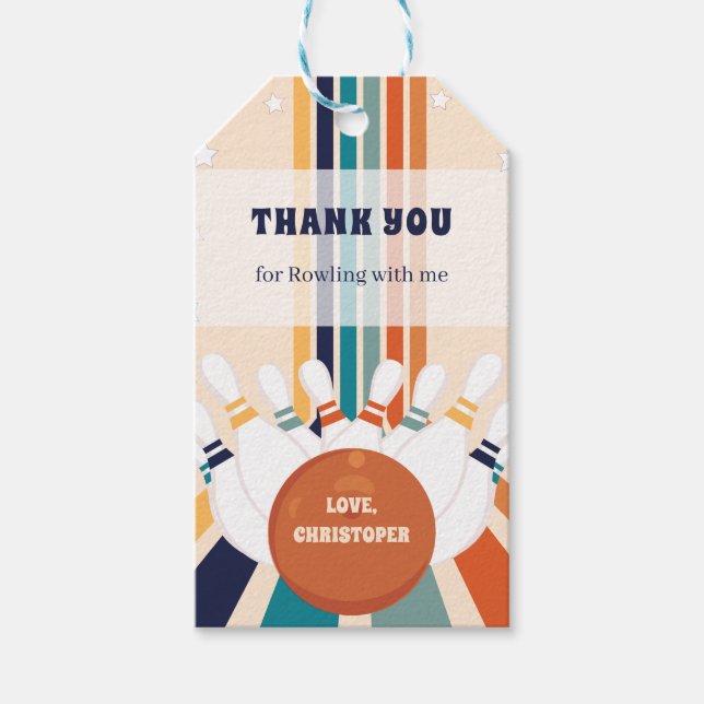 Retro Bowling Kids Birthday  Gift Tags (Front)