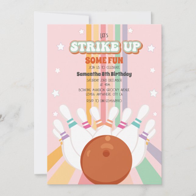 Retro Bowling kids Birthday Party Invitation (Front)