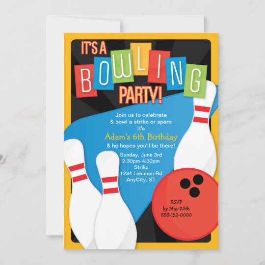 Retro Bowling Kid's Birthday Party Invitation 