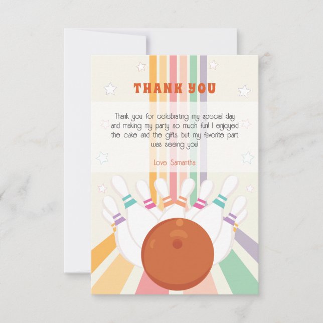 Retro Bowling kids Birthday Party Thank You Card (Front)