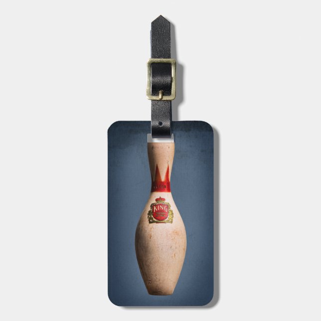 Retro Bowling King Pin on Blue, Bag Tag (Front Vertical)