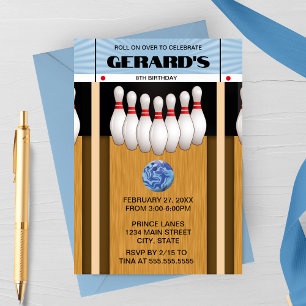 Retro Bowling Lane Birthday Party Invitation