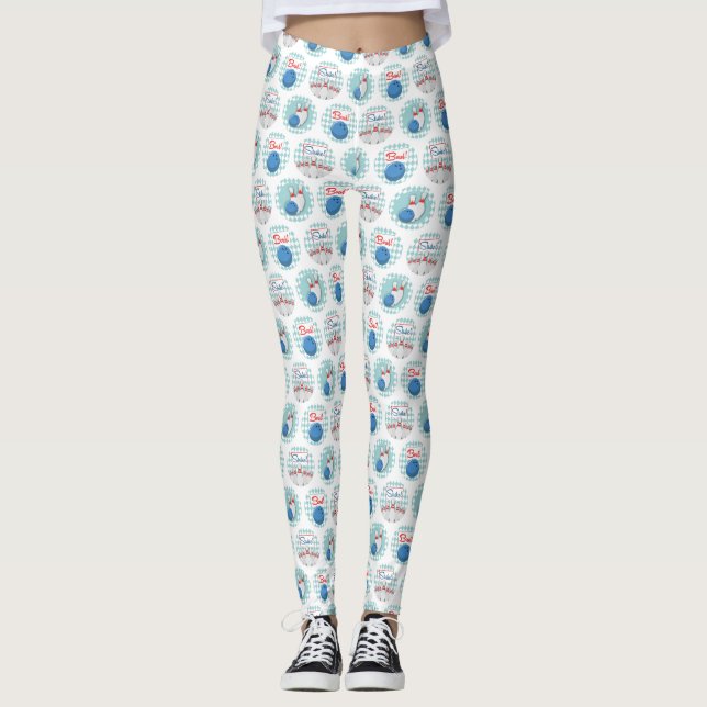 Retro Bowling Pattern Bowling Ball Pins Leggings (Front)