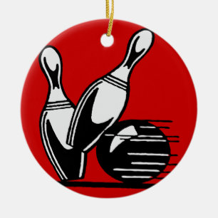Retro Bowling Pins Customisable Ceramic Tree Decoration