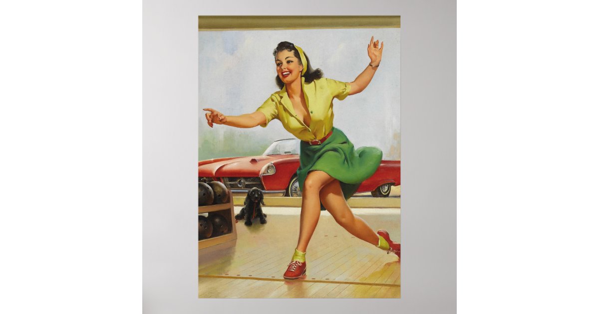 Retro bowling pinup girl poster Zazzle