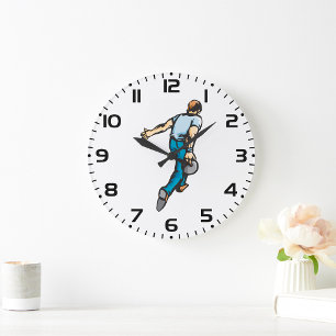 Retro Bowling Player Throwing Ball Large Clock