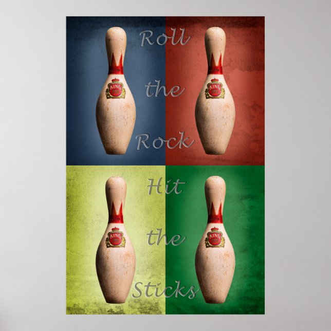 Retro Bowling, Roll the Rock, Hit the Sticks Poster (Front)