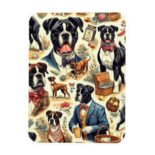 Retro Boxer Dog Illustration Magnet