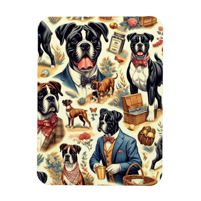 Retro Boxer Dog Illustration Magnet (Vertical)