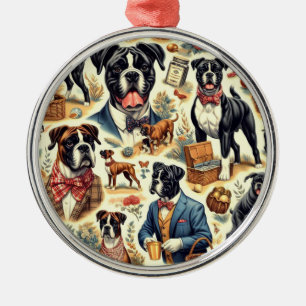 Retro Boxer Dog Illustration Metal Tree Decoration