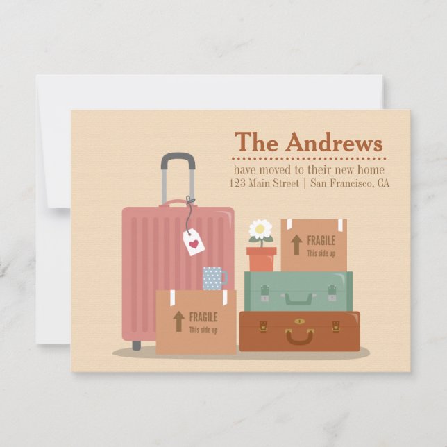Retro Boxes and Suitcases New Home Announcements (Front)
