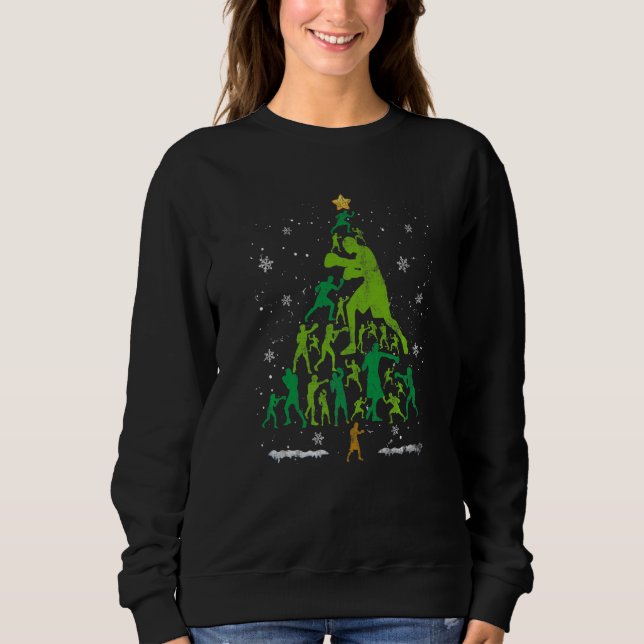 Retro Boxing Christmas Tree Xmas Boxing Player Lov Sweatshirt (Front)