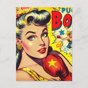 Retro Boxing Girl Comics Postcard