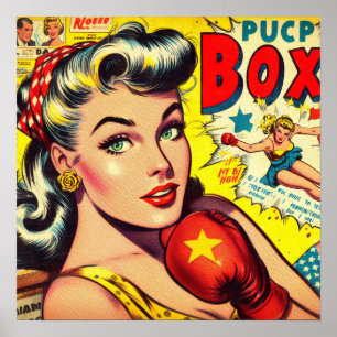 Retro Boxing Girl Comics Poster