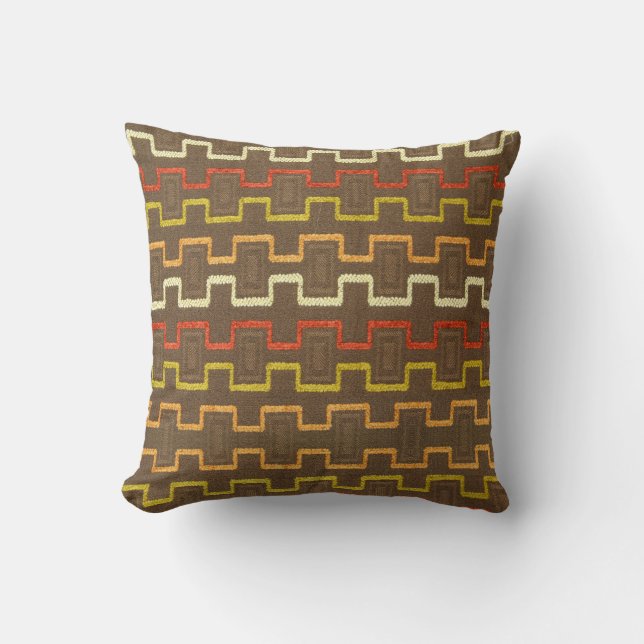 Retro Boxy Pattern 70's Style Throw Pillow (Front)