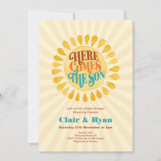 Retro Boy Baby Shower, Here comes the Son Invitation