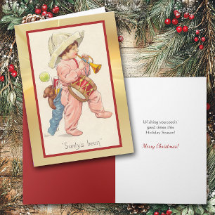 Retro Boy Bugler and Christmas Toys Card