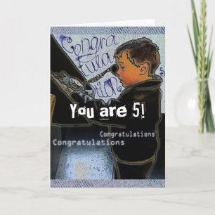 Retro Boy Calling Birthday Congratulations Card