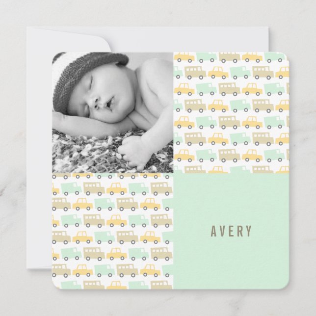 Retro Boys Toys Baby Boy Photo Birth Announcement (Front)