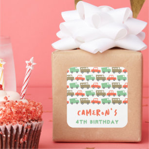 Retro Boys Toys Fun Transport Birthday Party Favou Square Sticker