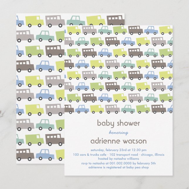 Retro Boys Toys Transport Baby Shower Invitation (Front/Back)