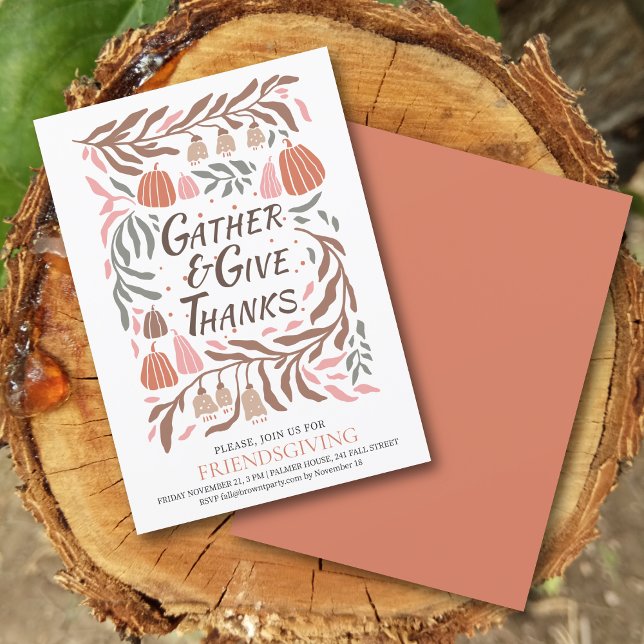 Retro branches and pumpkins fall Friendsgiving Invitation (Creator Uploaded)