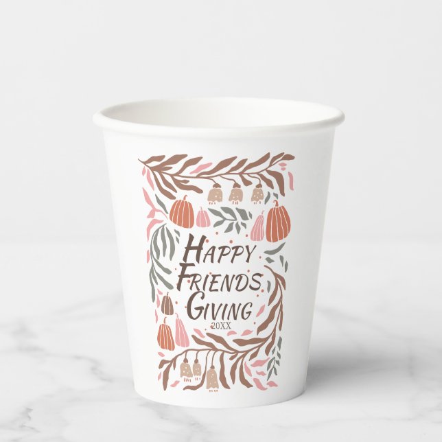 Retro branches and pumpkins fall Thanksgiving Paper Cups (Front)