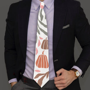 Retro branches leaves pumpkins fall Thanksgiving Tie