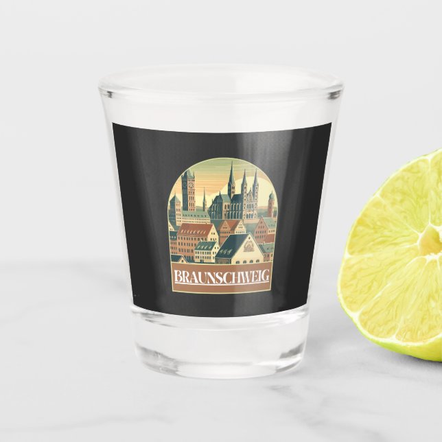 Retro Braunschweig Skyline  Shot Glass (Front)