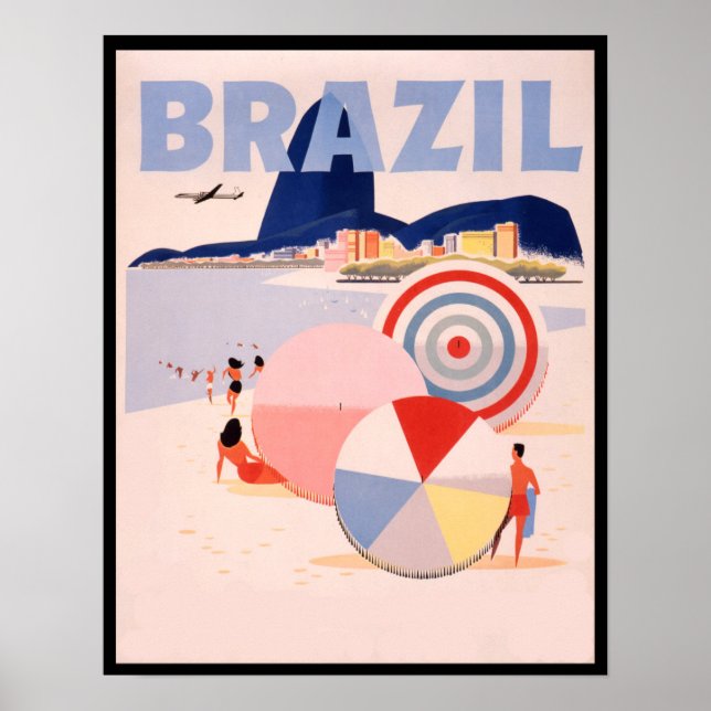 Retro Brazil copacabana Beach Travel Poster (Front)
