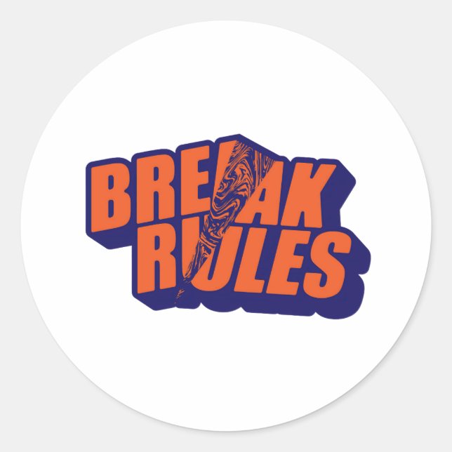 Retro "Break Rules" Motivational Classic Round Sticker (Front)