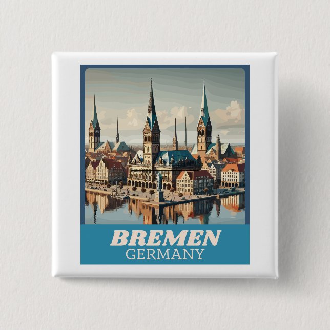 Retro Bremen Skyline  15 Cm Square Badge (Front)