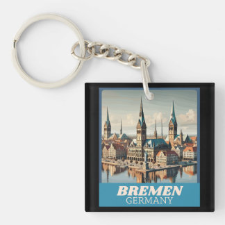 Retro Bremen Skyline  Key Ring