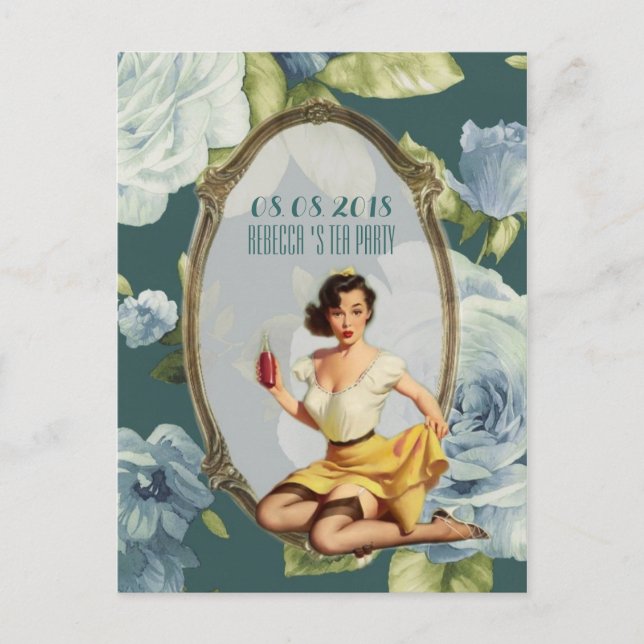 retro Bridal Shower Tea Party save the date Announcement Postcard (Front)