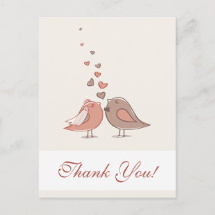 Retro Bride and Groom Birds Thank You Postcard